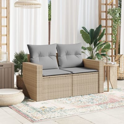 vidaXL - Tuinbank - 2-zits - met - kussens - poly - rattan - beige