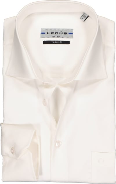 Ledub modern fit overhemd - beige twill - Strijkvrij - Boordmaat: 42 (EU maat: L)