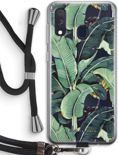 Case Company® - Hoesje met koord geschikt voor Samsung Galaxy A40 hoesje met Koord - Bananenbladeren - Telefoonhoesje met Zwart Koord - Bescherming aan alle Kanten en Over de Schermrand