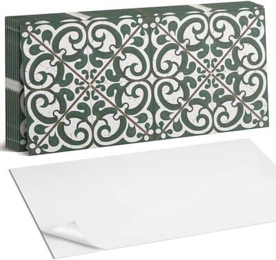 Coloray Plaktegels - Patroon met plantenmotieven Zelfklevende Wandtegels - 40 cm x 20 cm - Groente Plaktegels - 10 stuks - Rechthoek PVC Tegels - Plaktegels Badkamer - Vloertegels Zelfklevend - Vinyl Tegels - Portugese Tegels