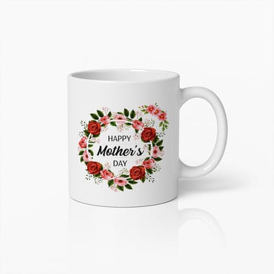 Happy Mother's Day Mok - Rood Bloemenkrans Rozen Ontwerp - 330ml Keramische Koffiebeker - Cadeau voor Moeder