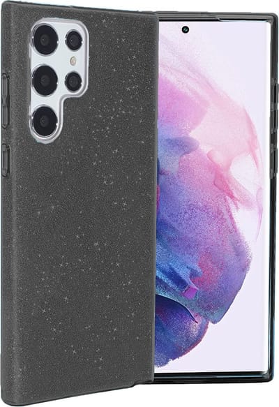 Casemania Hoesje Geschikt voor Samsung Galaxy S22 Ultra - Zwart - Glitter Back Cover
