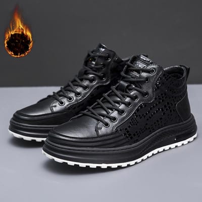 Nieuwe Herenschoenen Platform Casual Schoenen High-Top met Fluweel Winter Katoenen Schoenen Pu Outdoor Casual Schoenen Zakelijke Heren Warme Schoenen 44