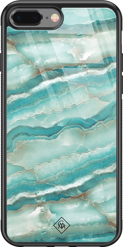 Casimoda® hoesje - Geschikt voor iPhone 8 Plus - Marmer Azuurblauw - Luxe Hard Case Zwart - Backcover telefoonhoesje - Blauw