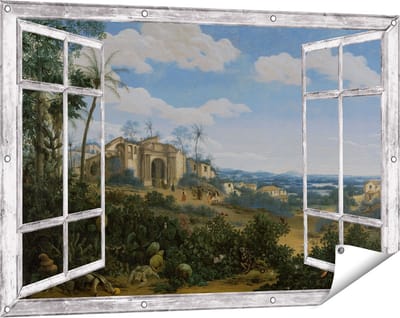 Gards Tuinposter Doorkijk Gezicht op Olinda, Brazilië - Frans Jansz. Post - 120x80 cm - Tuindoek - Tuindecoratie - Wanddecoratie buiten - Tuinschilderij