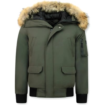 Enos Korte winterjas army met bontkraag