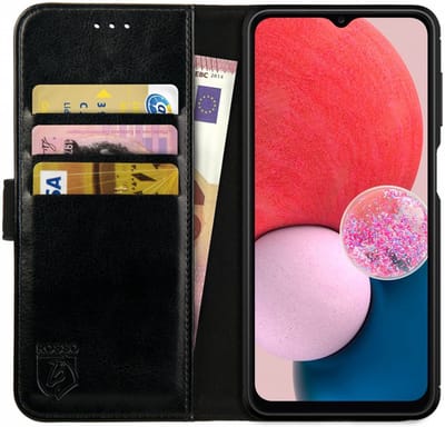 Rosso Element Book Case Wallet Hoesje Geschikt voor Samsung Galaxy A13 4G | Portemonnee | 3 Pasjes | Magneetsluiting | Stand Functie | Zwart