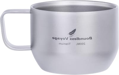 Titanium Espresso Koffiekop 200 ml Dubbele Wand voor Latte, Cappuccino en Thee - Lichtgewicht en Duurzaam voor Kamperen en Reizen