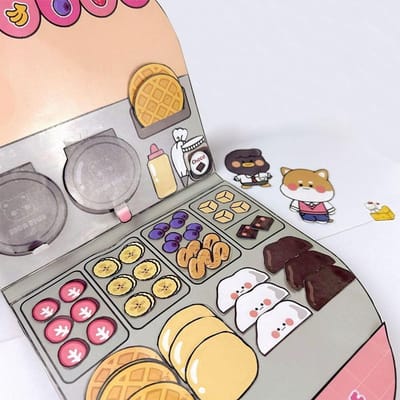 Papieren Wafel Stil Boek Kleurrijk Brood Cartoon Druk Boek Gefrituurde Kip Handgemaakt Speelgoed Snack Bar Sticker Spel.