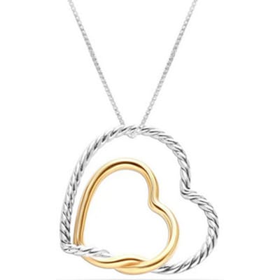 Vrouwen Dubbele Hart Ketting Zilver en Goud Verweven Liefde BICLL033