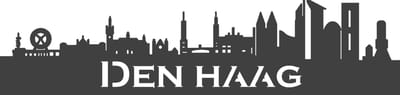 Houten skyline Den Haag - Gebrand hout - Wanddecoratie / muurdecoratie - 38cm x 9cm - Binnenhof - Antraciet grijs