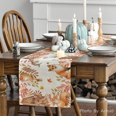 Dailygoody - Tafelloper - Herfstdecoratie - 40 x 140 cm - Dierenprint - Polyester - Geschikt voor binnen - Oranje