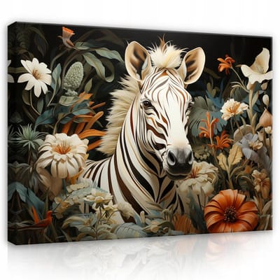 WALLARENA - Canvas schilderij - 100x70 cm - Zebra bloemen dieren op canvas voor slaapkamer en salon