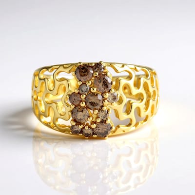 Cavill - Elegante Ronde Briljant Ring - 0,657 Ct Champagne Diamant - 925 Sterling Zilver Verguld - Luxe Damesring - Feestelijke Sieraden