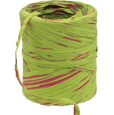 Raffia lint lichtgroen, roze, poly raffia 200m