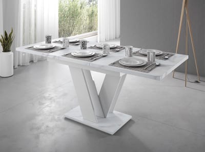 Meubella - Eetkamertafel Moris - Wit marmerlook 160cm - Uitschuifbaar