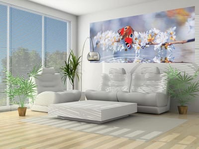 Butterfly Flower Scene Photo Wallcovering