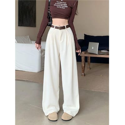 Mode High-end Retro Casual Broek Dames Hoge Taille Hangende Wijde Pijpen en Dunne Vloerlange Broek Losse Rechte Veelzijdige Broek XXL black