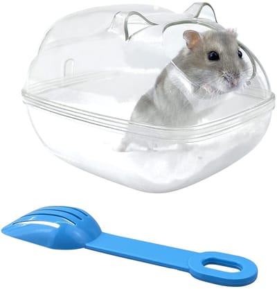 Dailygoods- Hamsterbad transparant - Badkuip voor hamsterzand - Sauna toilet - Badkamer met schep - Geschikt voor kleine huisdieren - Compact formaat - Hamsterbadkuip