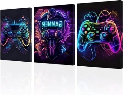 3 Stuks Gaming Wanddecoratie 12x16 Inch Ingelijst Canvas Kunst voor Jongens en Tieners, Perfect voor Speelkamer en Slaapkamer Decor