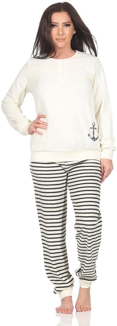 Normann badstof pyjama voor dames met maritieme look en ankermotief - ook in grote maten