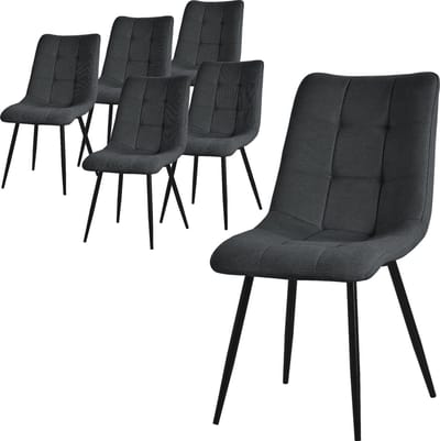 Eetkamerstoelen set van 6 antraciet Keukenstoel met polyester hoes en stalen poten ML design