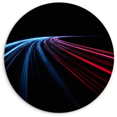 WallCircle® Wandcirkel 120x120 cm - Muurcirkel Gaming - Strepen - Gebogen - Blauw - Muurdecoratie woonkamer - Wanddecoratie slaapkamer - Kamer decoratie accessoires - Ronde schilderijen XXL