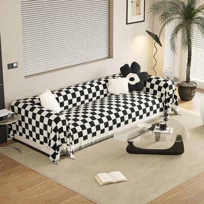 Chenille Zwart en Wit Schaakbord Plaid Bankkussen Bankhoes Vier Seizoenen Universeel Eenvoudig Zwart Kussen Rugleuning Handdoekhoes Doek 180*130cm white