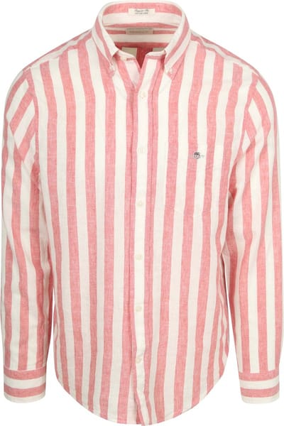 Gant Cotton Linen Overhemd Streep Roze - Maat 3XL - Heren - Overhemden Casual