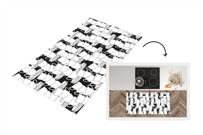 Keukenloper - Loper keuken - Patronen - Zwart wit - Kopjes - Thee - 120x60 cm - Keukenloper vinyl