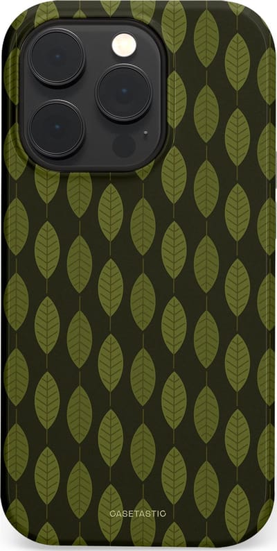 Casetastic hoesje geschikt voor Apple iPhone 14 Pro - MagSafe - Dubbellaagse bescherming - Donkergroene Bladerendek - Fashion Case - Zwart Donkergroen