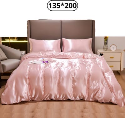 Livano Satijnen Dekbedovertrek - Fleece Dekbedovertrek - Pluche - Dekbed - Deken - Inclusief Kussens - Roze 135x200cm
