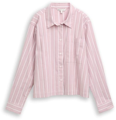 Tom Tailor Denim - Boxy fit overhemdblouse met gestreept patroon - Maat XL - dusty rose white stripe
