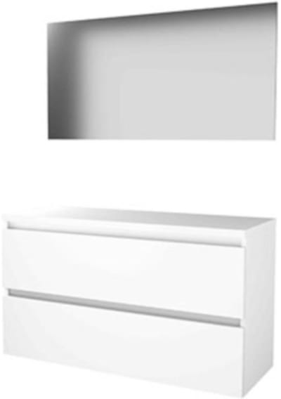 Basic-Line Basic 46 Badkamermeubelset - 120 x 46 cm - Greeploos - 2 Lades - Wastafelblad - Spiegel - Ice White