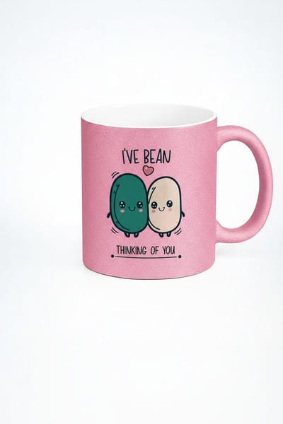 I've Bean Thinking Of You" Mok - Roze Glitter Liefdescadeau met Bonen Pun