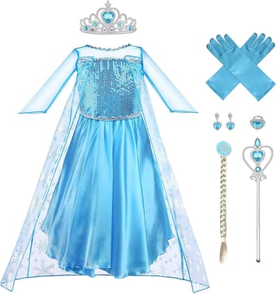 Elegante Prinsessenjurk met Tiara en Toverstok voor Feestelijke Kostuums, Halloween en Kerstmis
