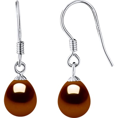 Oorbellen Hooks Zoetwater Parels 7-8mm Chocolate Pears 925