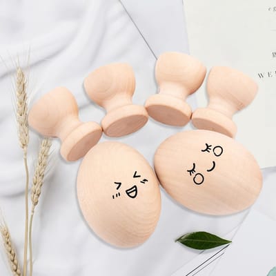 Dailygoods- Eierdopjes Set van 5 - Onbehandeld Hout - Creatief Beschilderen - Decoratie - Knutselen - Afmetingen 6 x 4,5 cm - Houten Eieren