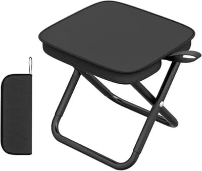 Draagbare Opvouwbare Kruk - Opvouwbare Kampeerkruk - Mini-opvouwbare Kruk -Opbergen in een Rugzak, Auto of Camper - Geschikt voor Reizen, Tuin, Terras, Vissen, Barbecue, Strand - Zwart