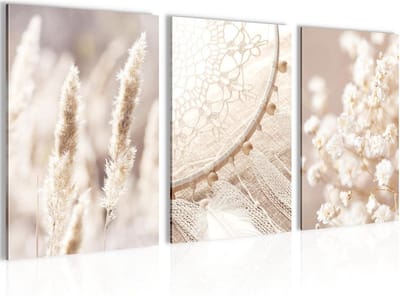 3-Delige Set Wanddecoratie met Pampasgras - Stijlvolle Schilderijen Klaar om op te Hangen
