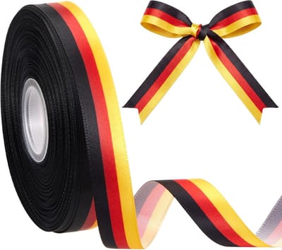 Driekleurig lint met Duitse vlagpatroon voor inpakken, knutselen en decoratie, 1,5 cm x 41 m, satijn, perfect voor nationale feestdagen en medailles