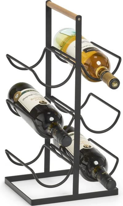 Zeller wijnrek - staand - 6 flessen - metaal - zwart - 46 cm - voor wijnflessen