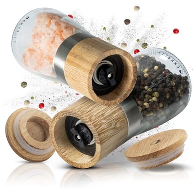 Peper- en zoutmolen bruine houten keramische set 2-delig keukenaccessoires handmatige kruidenmolen eikenhouten molen keukenhouten gereedschap kruidenmolen keukenset verstelbare molen