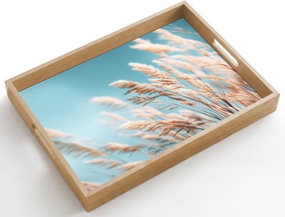 Dienblad hout 50x35 cm - Schootdienblad - Siergras - Wind - Lichtbruin - Borrelplank rechthoek - Plateau dienbladen