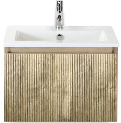 Frozen 3D Badmeubelset 60 cm - Greeplijst in Kleur - French Oak - Keramische Wastafel Wit 1 Kraangat