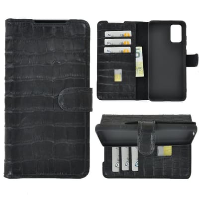 Samsung Galaxy S20 Plus hoesje - Wallet Bookcase Echt Leder hoes Croco Zwart
