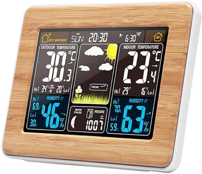 ApexArte® Weerstation Binnen en Buiten - Weerstation Draadloos Binnen Buiten - Weerstation met Buitensensor - Bruin