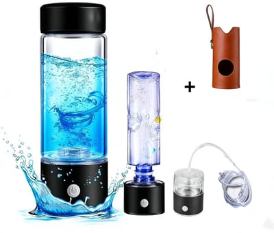 Waterstof Generator - Waterfles met Waterstoftherapie - 12000 PPB Waterstof - 3-in-1 Multifunctioneel- H2 + Hydrogeen generator- Draagbare Elektrische Waterfilterfles+Leren cuphoes