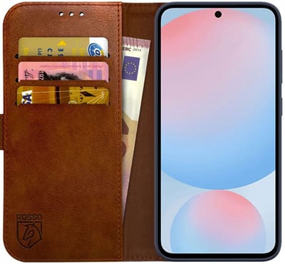 Rosso Element Geschikt voor Samsung Galaxy S24 FE | Wallet Book Case | Portemonnee Hoesje | 3 Pasjes | Magneetsluiting | Stand Functie | Bruin