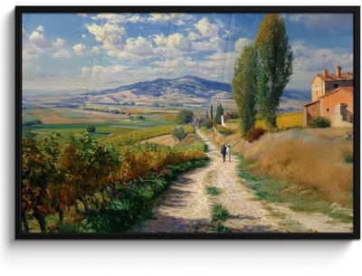 Poster in lijst - Fotolijst 120x80 cm - Posters - Mensen - Wandelen - Zandpad - Velden - Posterlijst zwart - Decoratie - Wanddecoratie woonkamer - Muurdecoratie slaapkamer